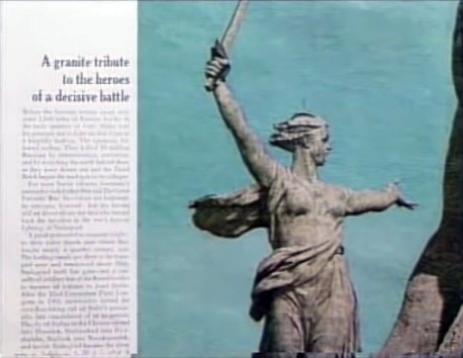 Look Magazine spread showing WWII memorial in Stalingrad